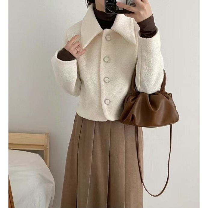 VENUSY｜ 優雅質感羊毛✔ 韓國女裝｜短版短毛羊毛外套-細節圖3