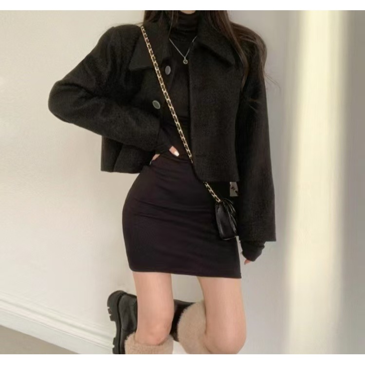 VENUSY｜ 優雅質感羊毛✔ 韓國女裝｜短版短毛羊毛外套-細節圖5