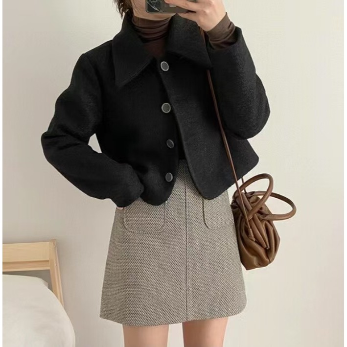 VENUSY｜ 優雅質感羊毛✔ 韓國女裝｜短版短毛羊毛外套-細節圖6