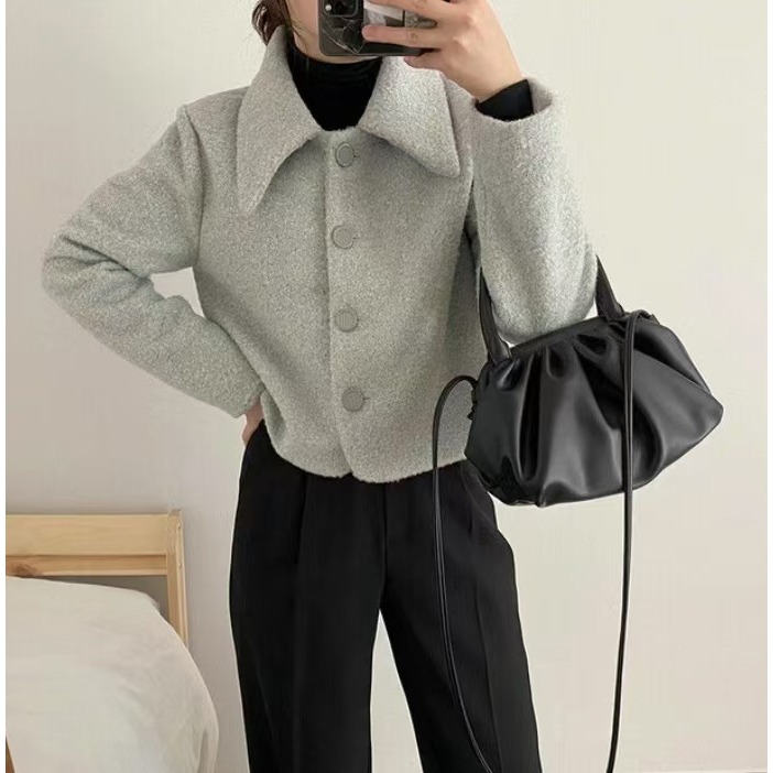 VENUSY｜ 優雅質感羊毛✔ 韓國女裝｜短版短毛羊毛外套-細節圖7