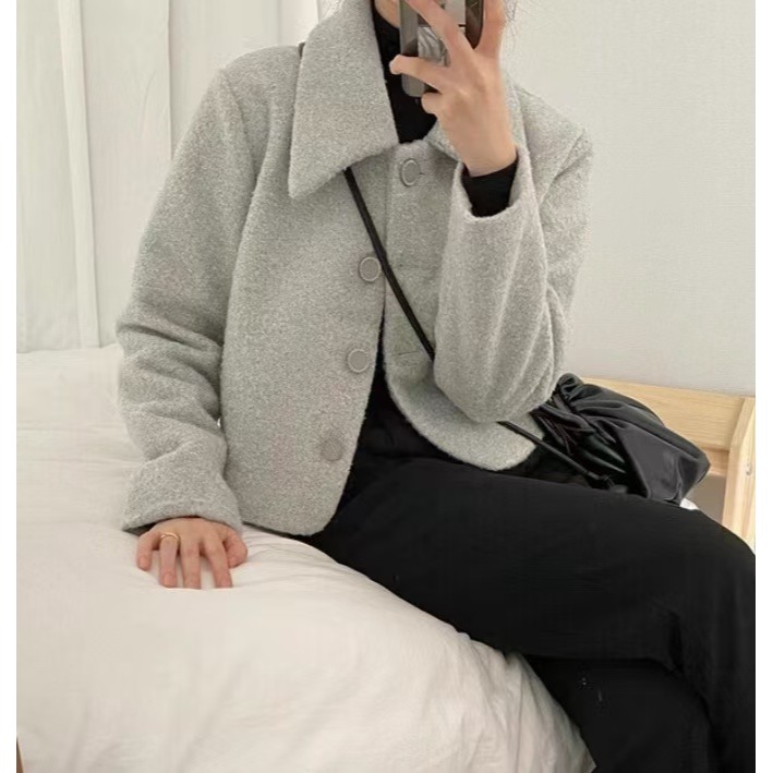 VENUSY｜ 優雅質感羊毛✔ 韓國女裝｜短版短毛羊毛外套-細節圖8