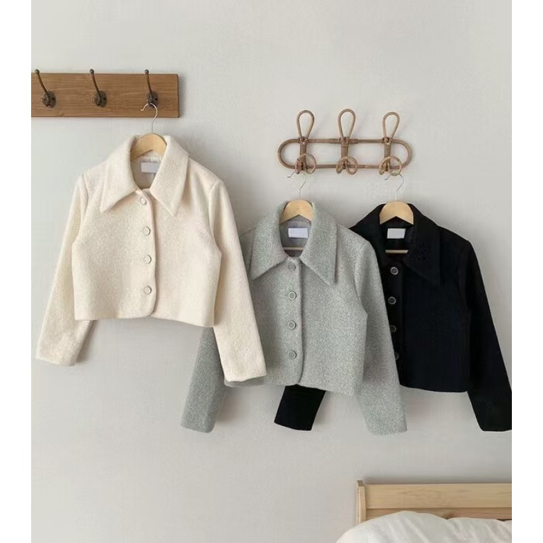 VENUSY｜ 優雅質感羊毛✔ 韓國女裝｜短版短毛羊毛外套-細節圖9