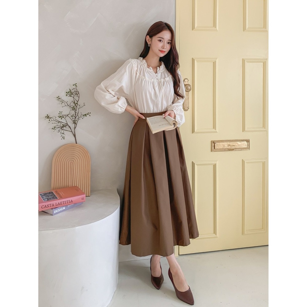 VENUSY｜ 赫本風✔ 韓國女裝｜圓弧粗褶百褶長裙 禮裙-細節圖2