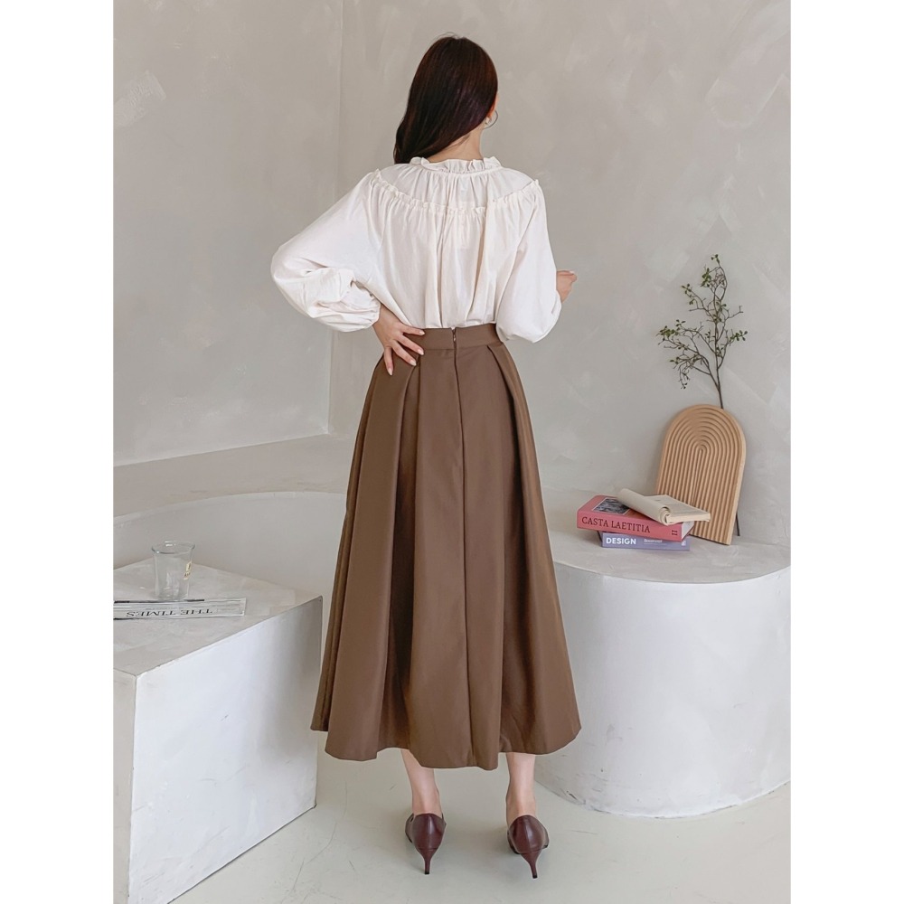 VENUSY｜ 赫本風✔ 韓國女裝｜圓弧粗褶百褶長裙 禮裙-細節圖6