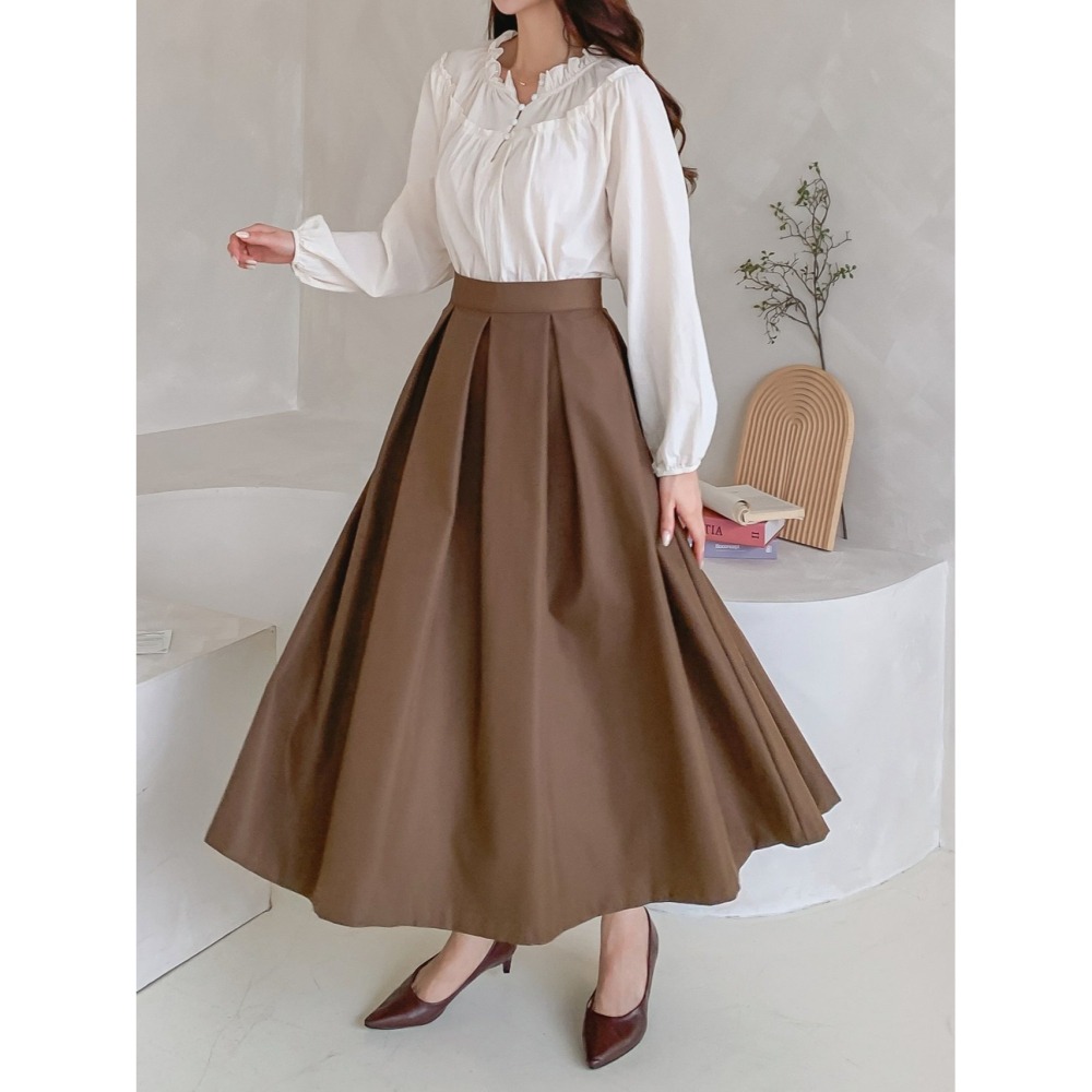 VENUSY｜ 赫本風✔ 韓國女裝｜圓弧粗褶百褶長裙 禮裙-細節圖8