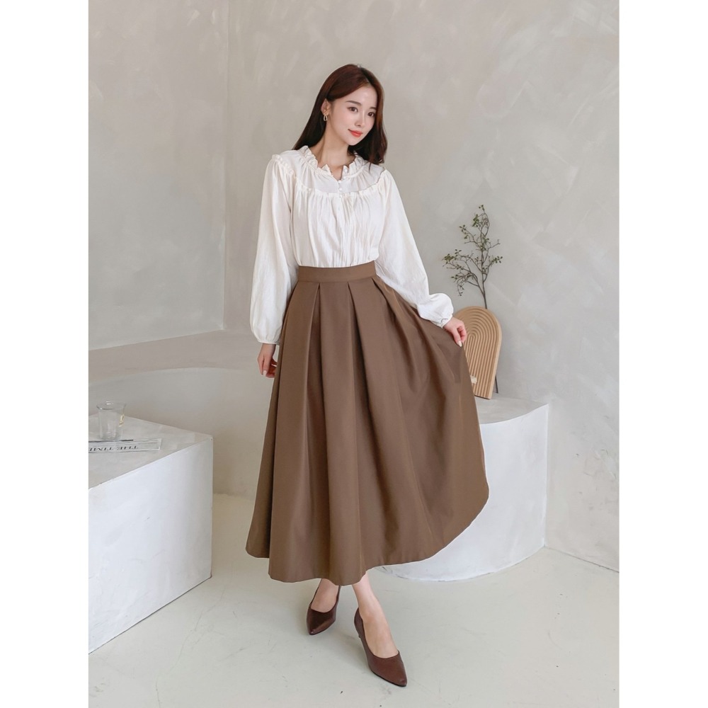 VENUSY｜ 赫本風✔ 韓國女裝｜圓弧粗褶百褶長裙 禮裙-細節圖9