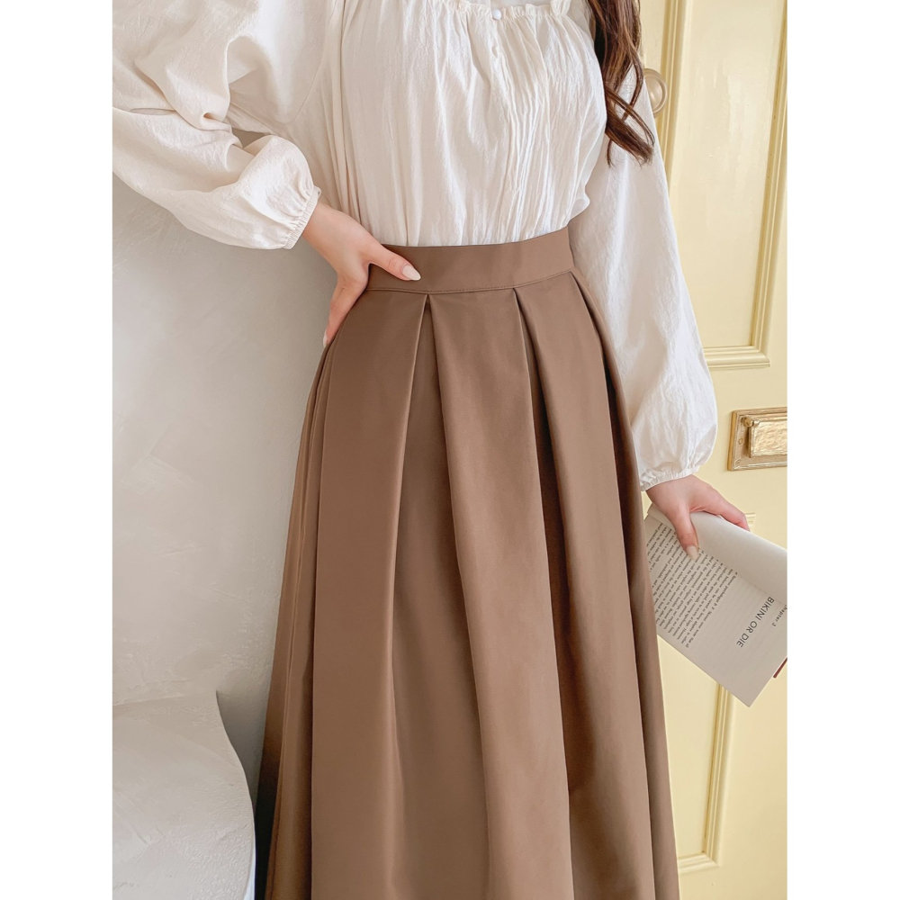 VENUSY｜ 赫本風✔ 韓國女裝｜圓弧粗褶百褶長裙 禮裙-細節圖3