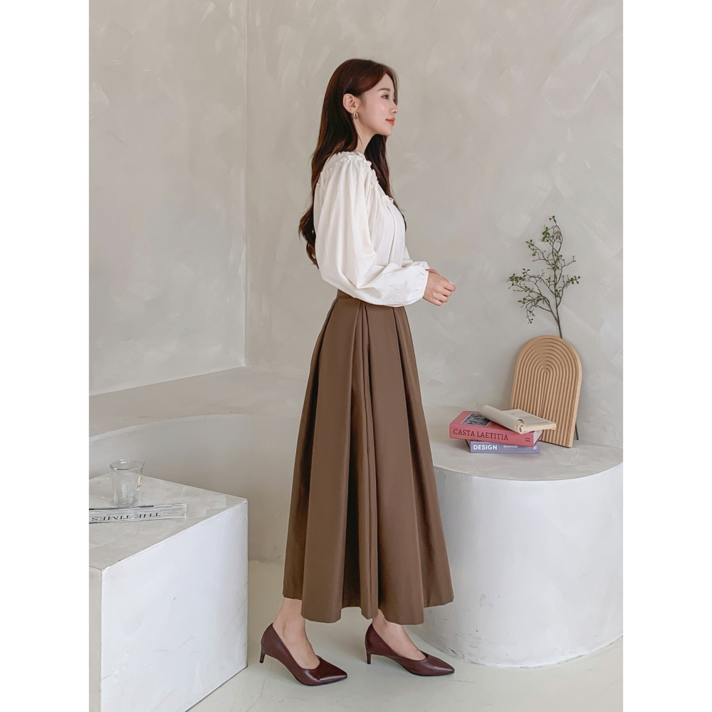 VENUSY｜ 赫本風✔ 韓國女裝｜圓弧粗褶百褶長裙 禮裙-細節圖5