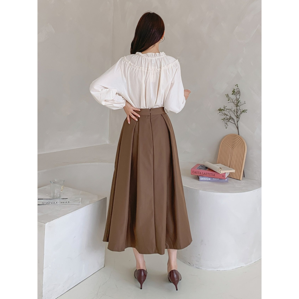 VENUSY｜ 赫本風✔ 韓國女裝｜圓弧粗褶百褶長裙 禮裙-細節圖6