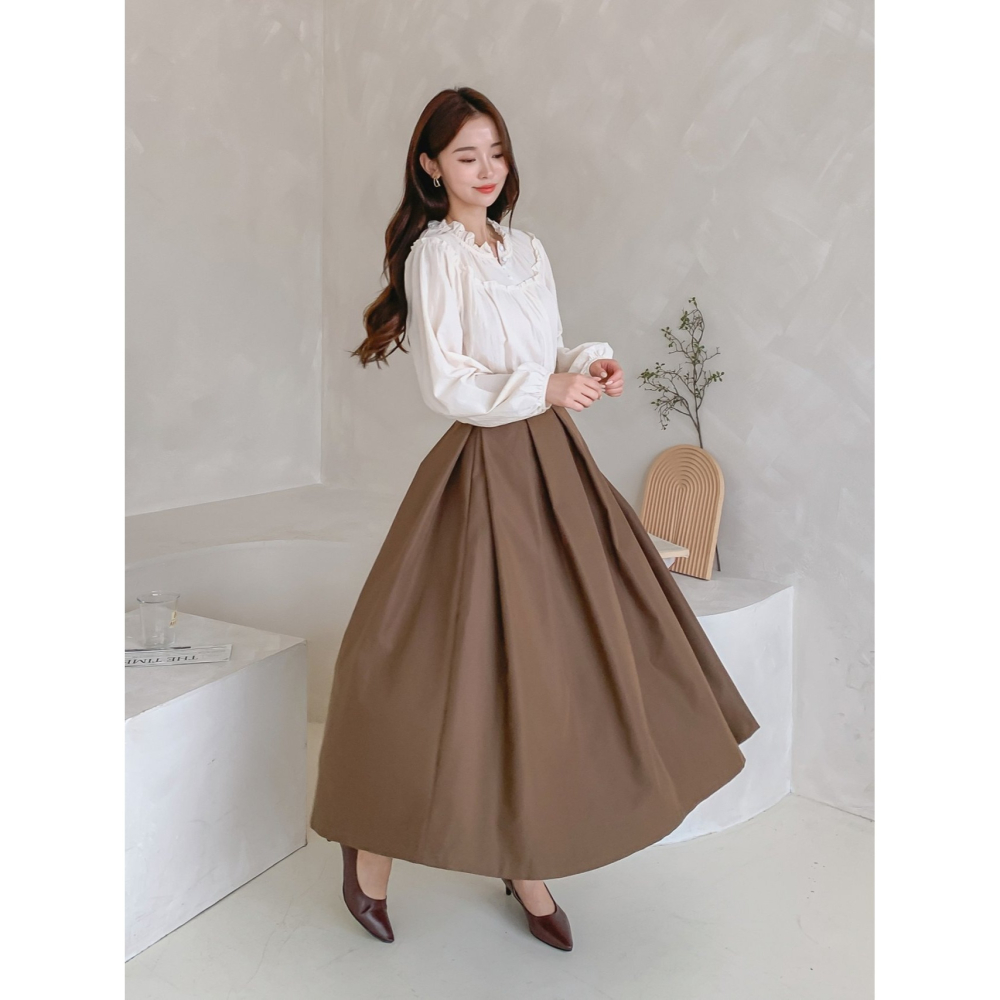 VENUSY｜ 赫本風✔ 韓國女裝｜圓弧粗褶百褶長裙 禮裙-細節圖7