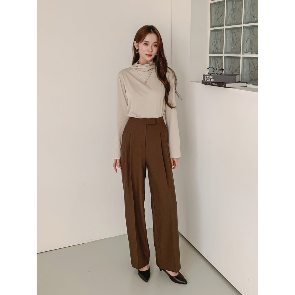 VENUSY｜ 韓國女裝｜寬針褶寬鬆西褲-細節圖3