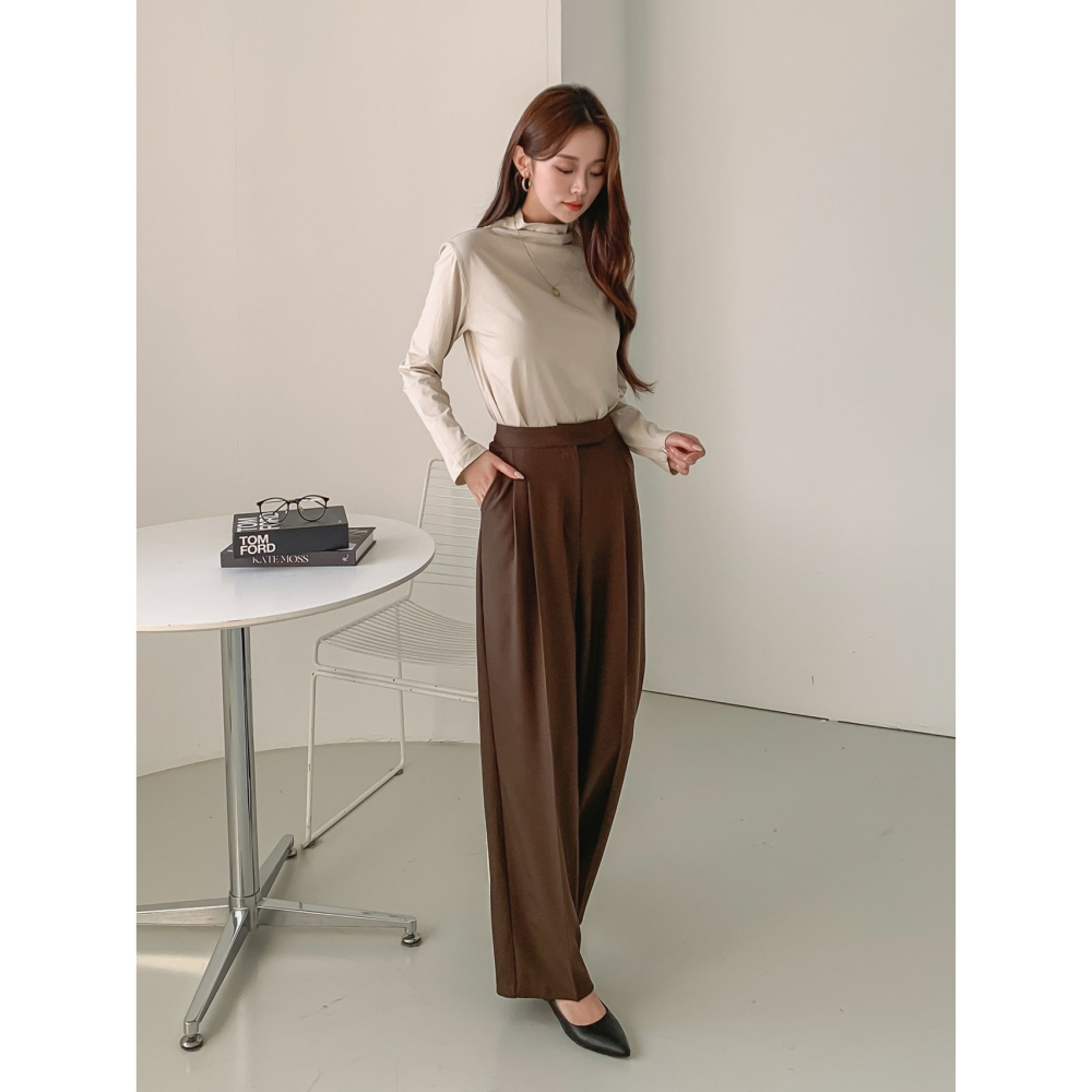 VENUSY｜ 韓國女裝｜寬針褶寬鬆西褲-細節圖5