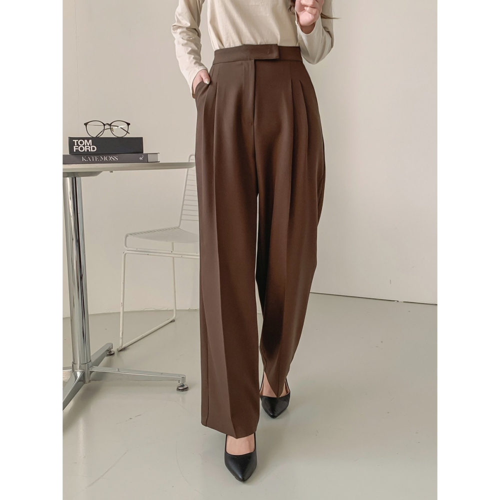 VENUSY｜ 韓國女裝｜寬針褶寬鬆西褲-細節圖7