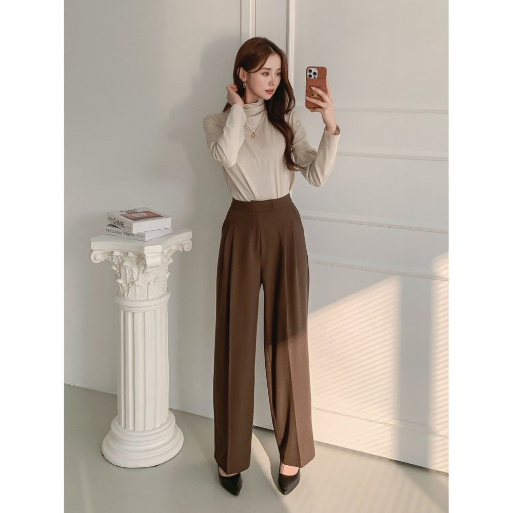 VENUSY｜ 韓國女裝｜寬針褶寬鬆西褲-細節圖9