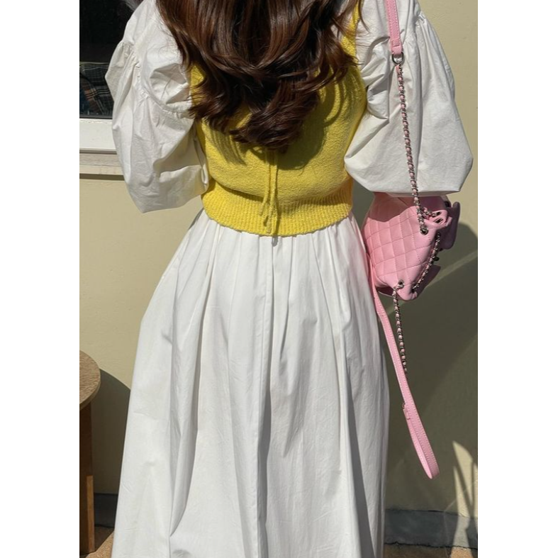 VENUSY｜ 仙女必備✔ 韓國女裝｜純棉抓褶長裙-細節圖6