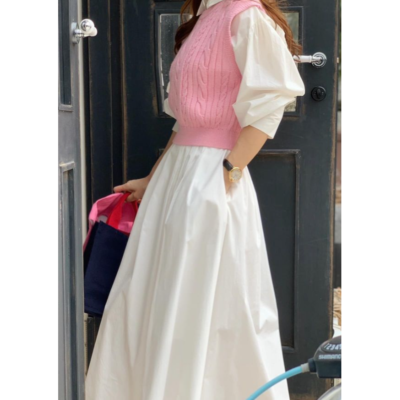 VENUSY｜ 仙女必備✔ 韓國女裝｜純棉抓褶長裙-細節圖7