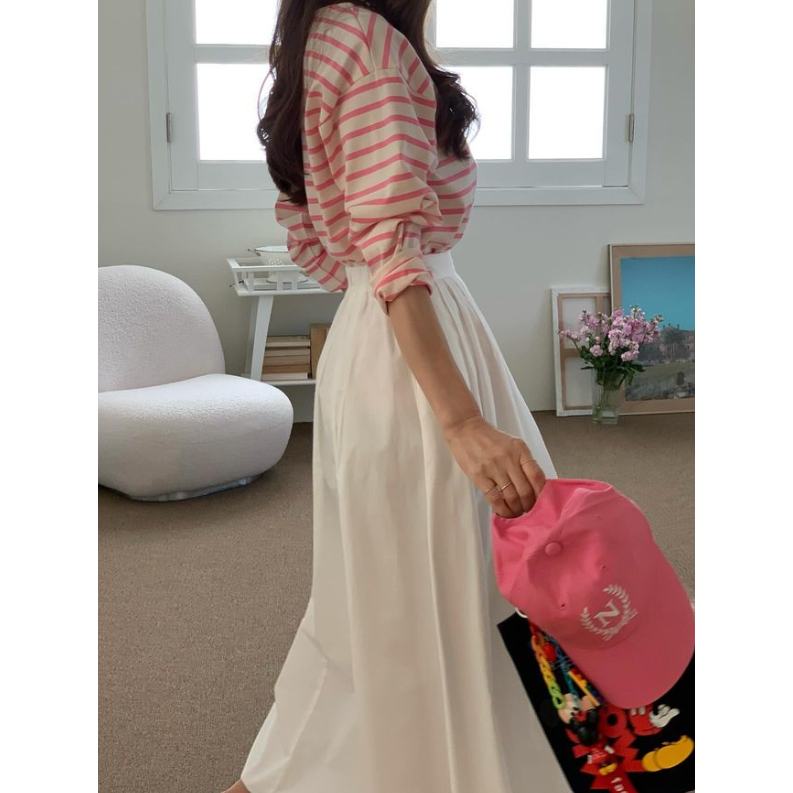 VENUSY｜ 仙女必備✔ 韓國女裝｜純棉抓褶長裙-細節圖8