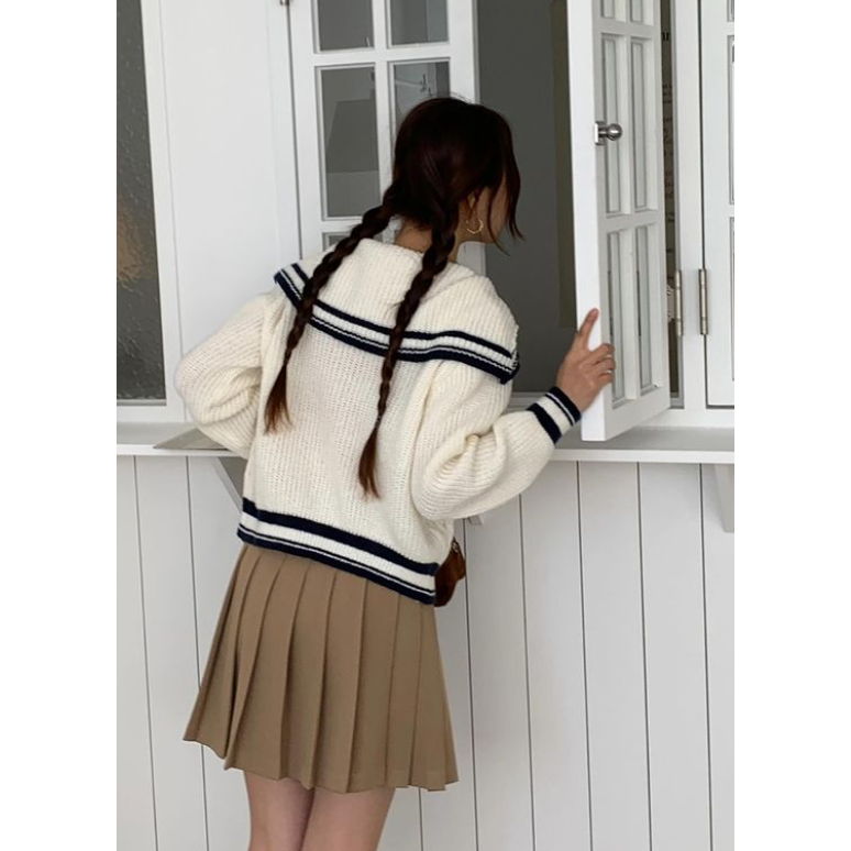 VENUSY｜青春風✔ 韓國女裝｜連帽針織線條外套-細節圖4