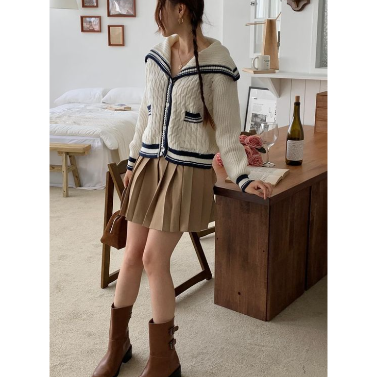 VENUSY｜青春風✔ 韓國女裝｜連帽針織線條外套-細節圖5