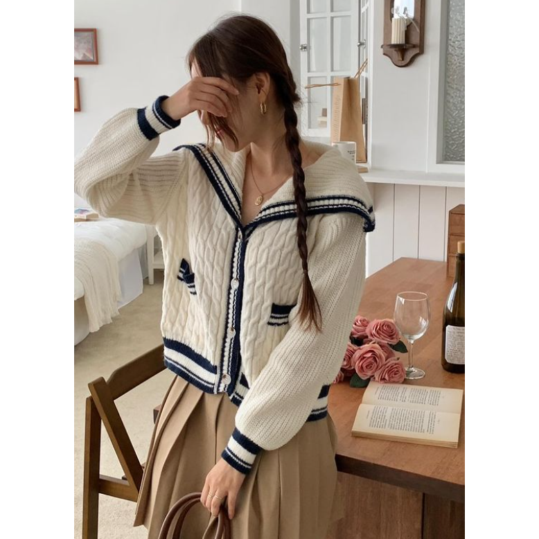 VENUSY｜青春風✔ 韓國女裝｜連帽針織線條外套-細節圖6