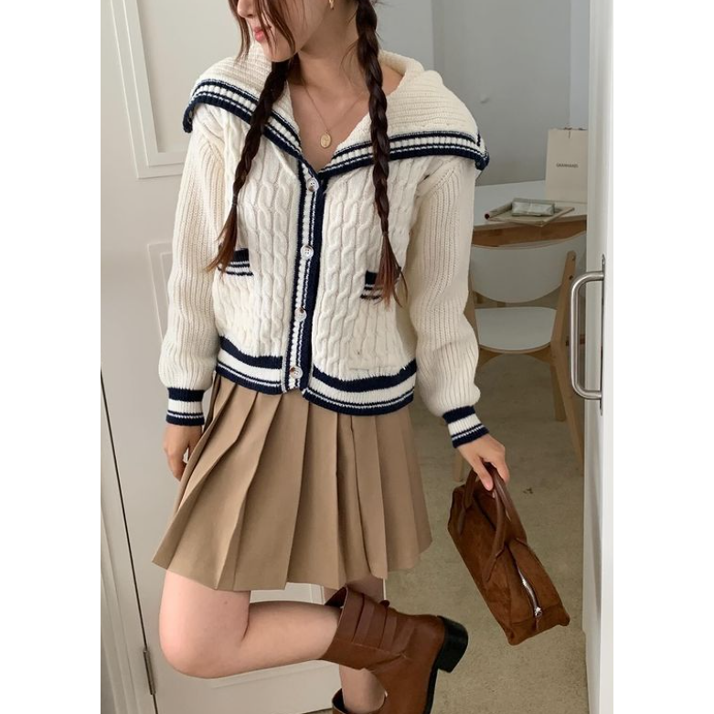 VENUSY｜青春風✔ 韓國女裝｜連帽針織線條外套-細節圖7