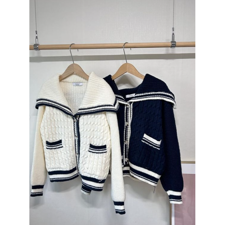 VENUSY｜青春風✔ 韓國女裝｜連帽針織線條外套-細節圖8