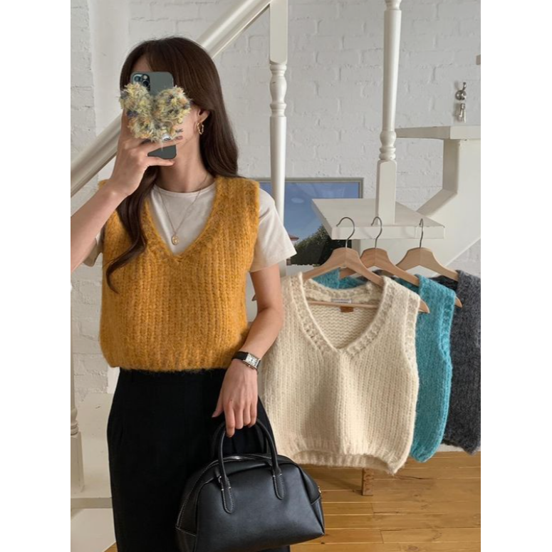 VENUSY｜ 百搭可愛✔ 韓國女裝｜羊毛粗針織背心-細節圖2