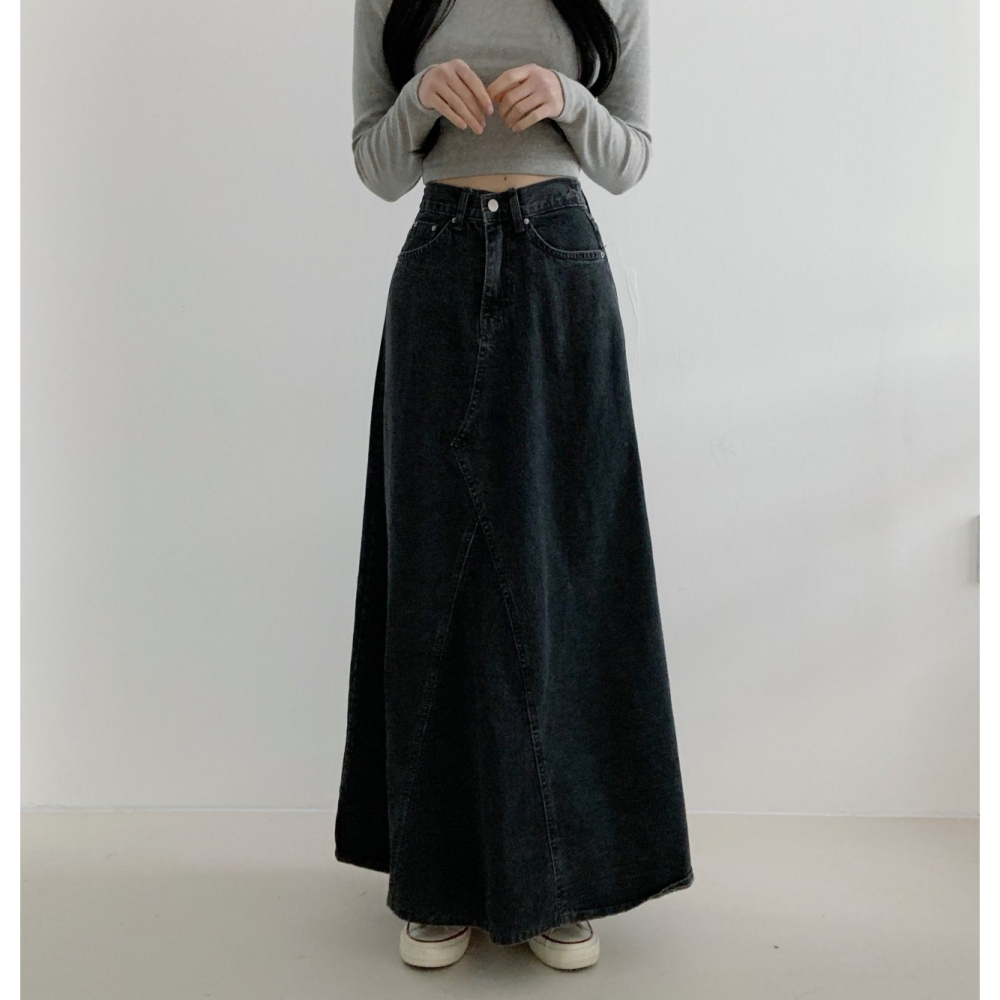 VENUSY｜ 韓國女裝｜復古寬帶牛仔長裙-細節圖2