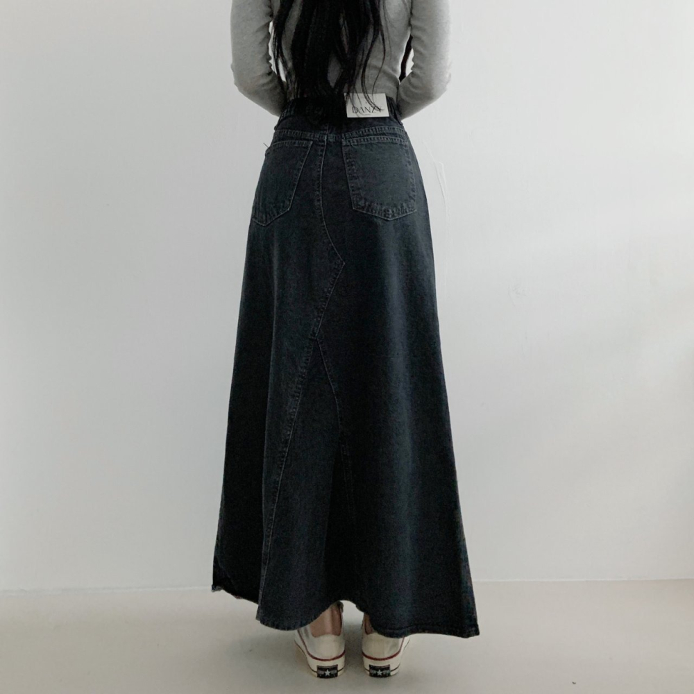 VENUSY｜ 韓國女裝｜復古寬帶牛仔長裙-細節圖4