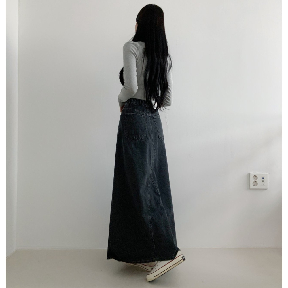 VENUSY｜ 韓國女裝｜復古寬帶牛仔長裙-細節圖6