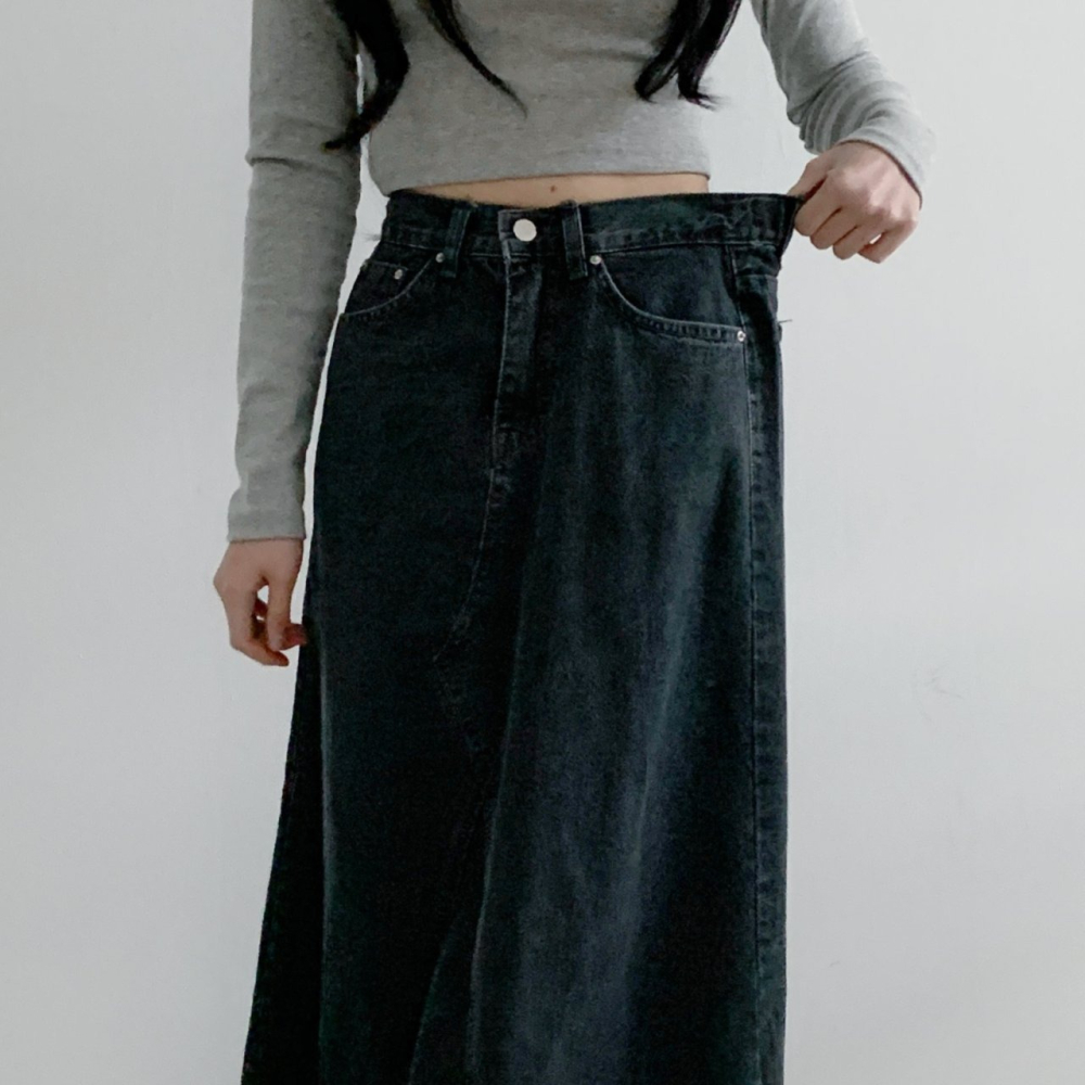 VENUSY｜ 韓國女裝｜復古寬帶牛仔長裙-細節圖7