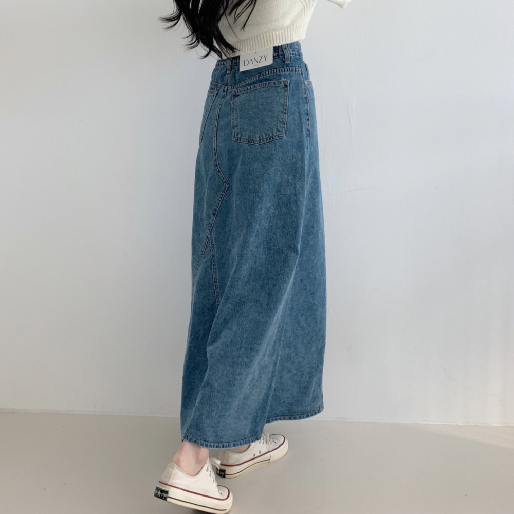 VENUSY｜ 韓國女裝｜復古寬帶牛仔長裙-細節圖10