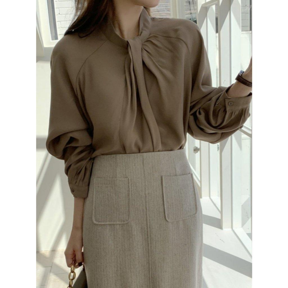 VENUSY｜ 高奢質感✔ 韓國女裝｜絲質光澤摺袖襯衫 韓國襯衫-細節圖5