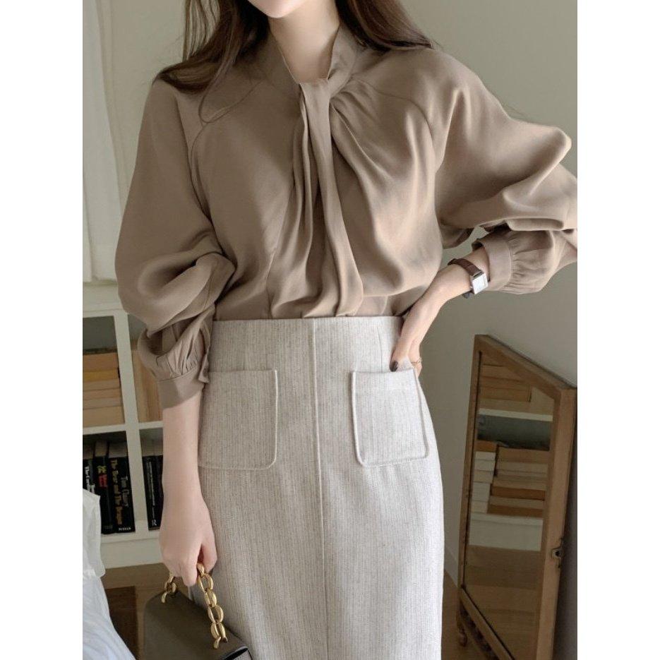 VENUSY｜ 高奢質感✔ 韓國女裝｜絲質光澤摺袖襯衫 韓國襯衫-細節圖6