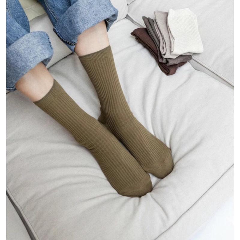 VENUSY｜ 14色☻ 韓國女裝｜棉質條紋中筒襪-細節圖3