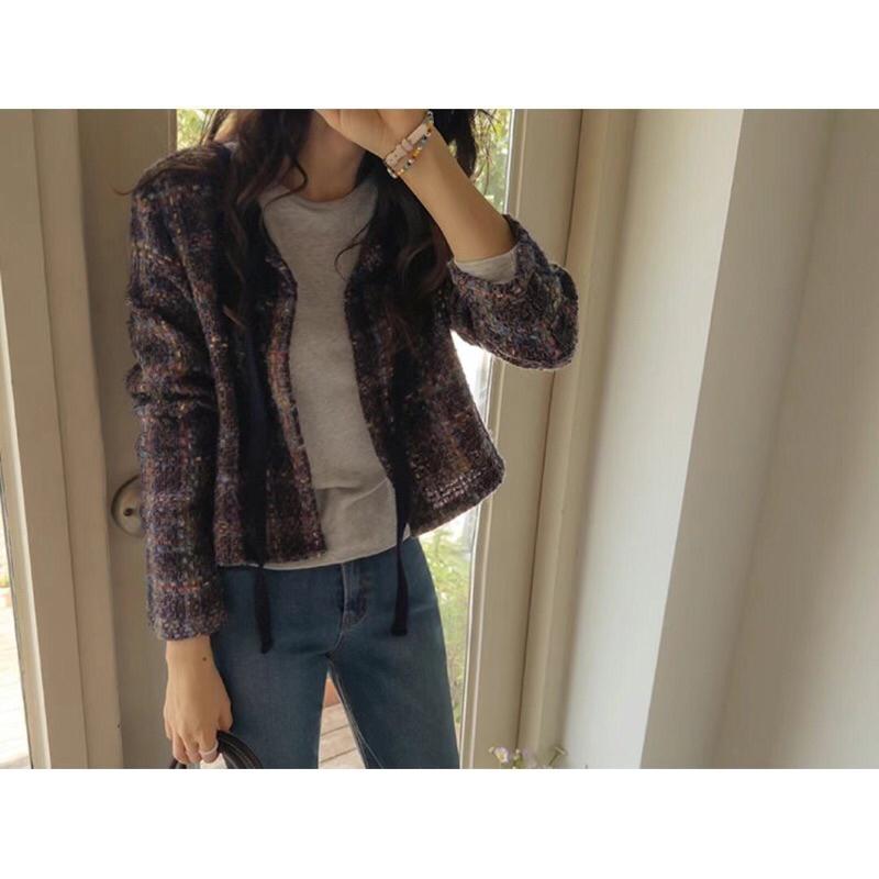 VENUSY｜ 秋冬新品❄ 韓國女裝｜格紋小香風外套-細節圖2