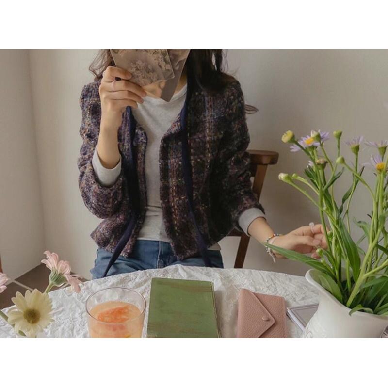 VENUSY｜ 秋冬新品❄ 韓國女裝｜格紋小香風外套-細節圖4