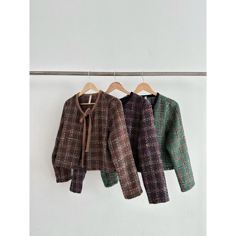 VENUSY｜ 秋冬新品❄ 韓國女裝｜格紋小香風外套-細節圖9