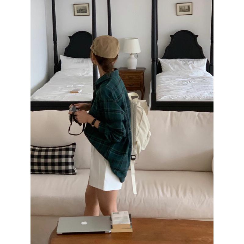 VENUSY｜ 百搭單品☻ 韓國女裝｜棉質寬鬆格子襯衫 韓國襯衫 前短後長-細節圖3