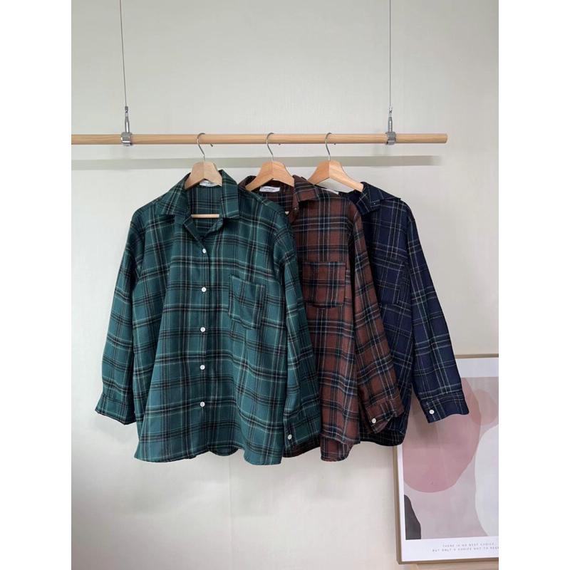 VENUSY｜ 百搭單品☻ 韓國女裝｜棉質寬鬆格子襯衫 韓國襯衫 前短後長-細節圖9