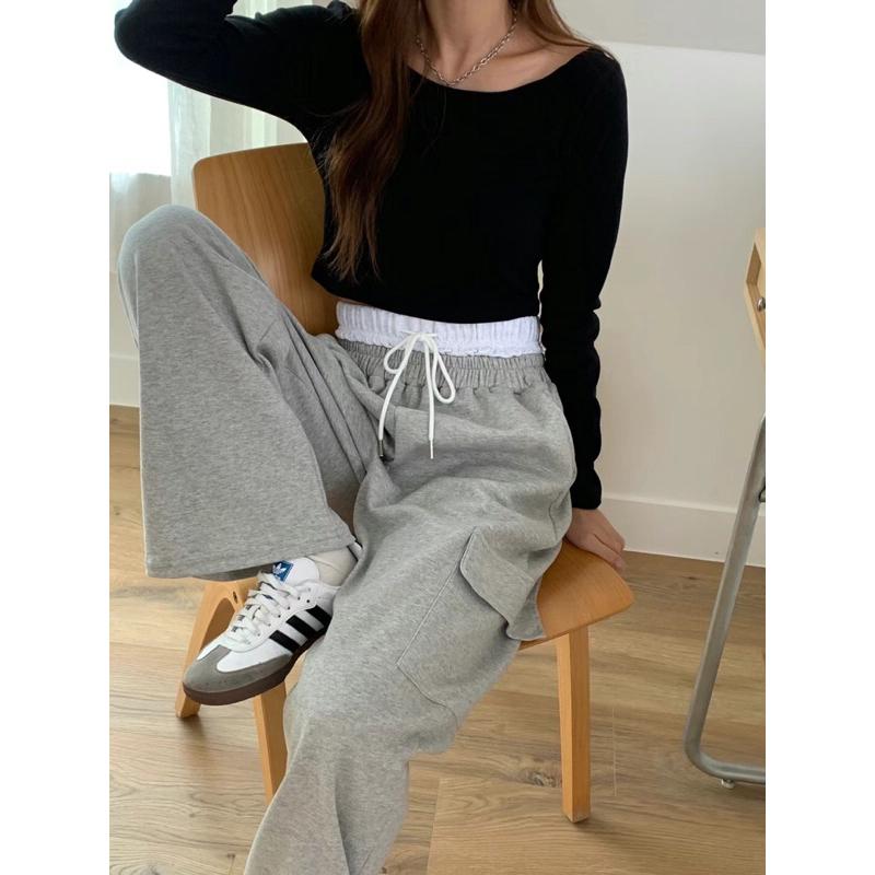 VENUSY｜ 韓國女裝｜純棉綁帶工裝長褲-細節圖2