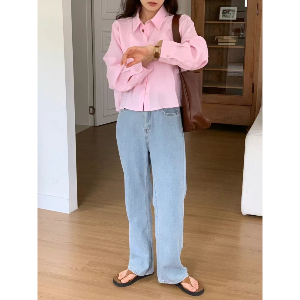 VENUSY｜ 韓國女裝｜純棉短版落肩襯衫 韓國襯衫-細節圖2