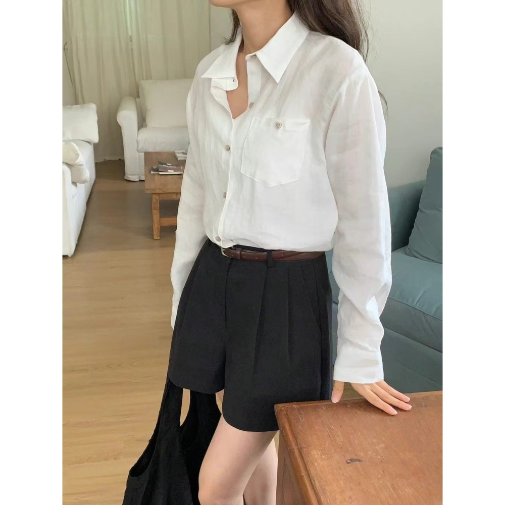 VENUSY｜ 韓國女裝｜純棉短版落肩襯衫 韓國襯衫-細節圖3