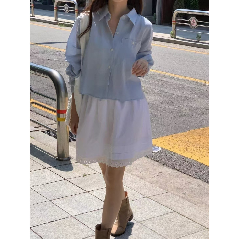 VENUSY｜ 韓國女裝｜純棉短版落肩襯衫 韓國襯衫-細節圖5