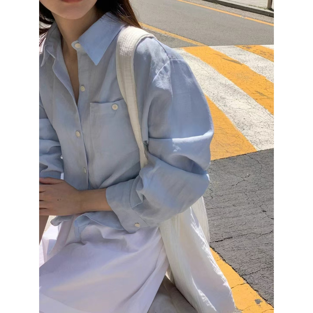 VENUSY｜ 韓國女裝｜純棉短版落肩襯衫 韓國襯衫-細節圖6