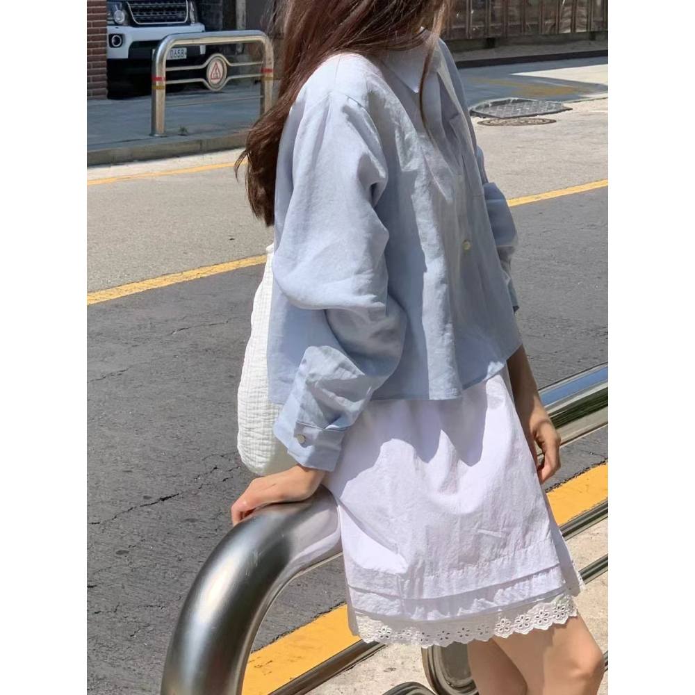 VENUSY｜ 韓國女裝｜純棉短版落肩襯衫 韓國襯衫-細節圖7