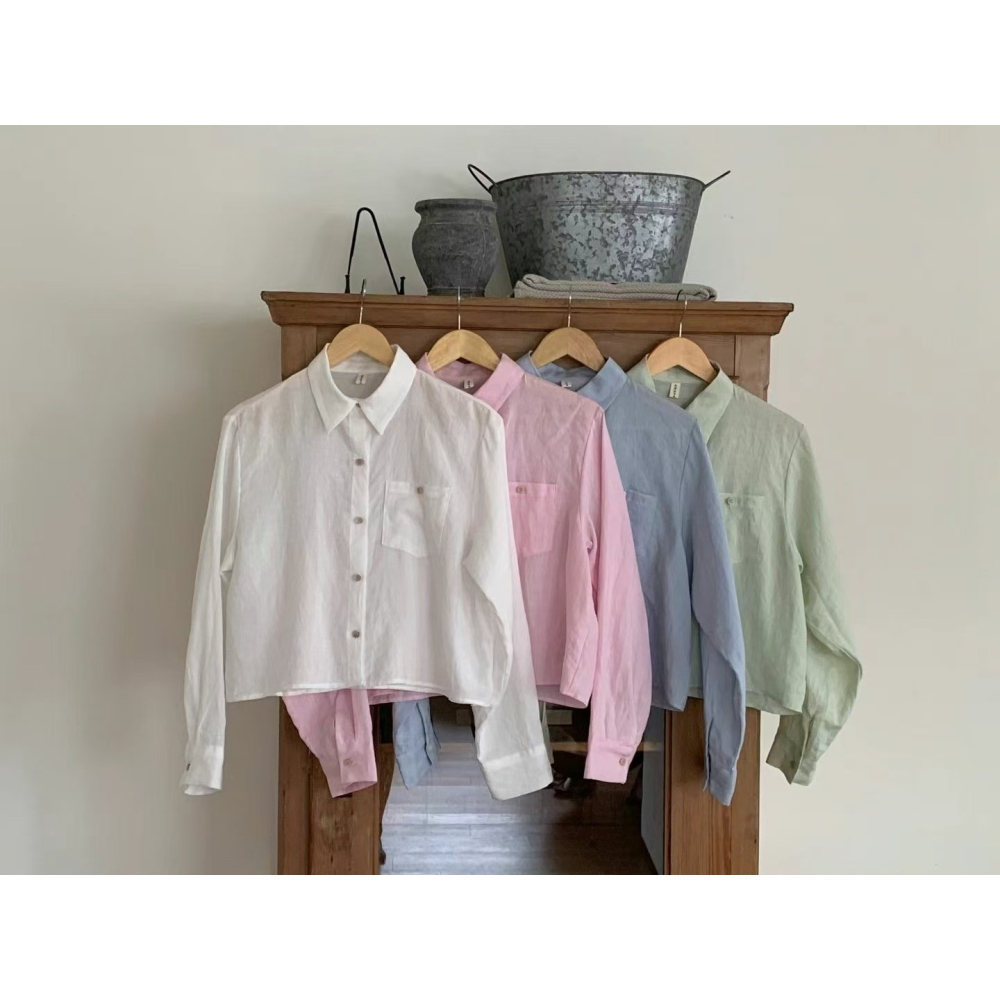 VENUSY｜ 韓國女裝｜純棉短版落肩襯衫 韓國襯衫-細節圖8