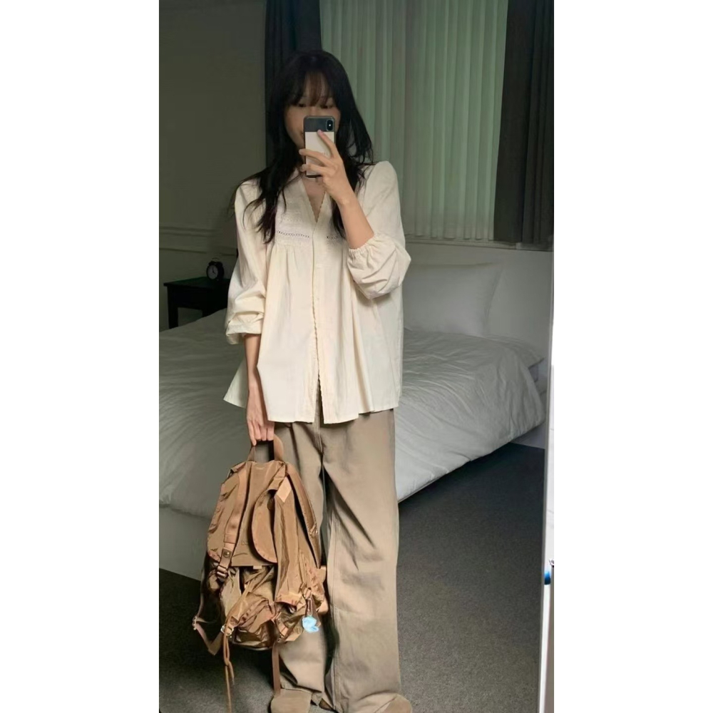 VENUSY｜ 清新氣質✔ 韓國女裝｜純棉小花邊領蕾絲襯衫 韓國襯衫-細節圖3