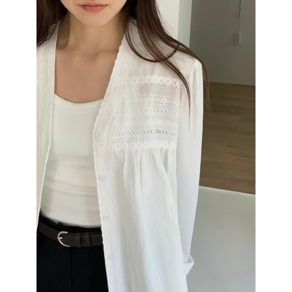 VENUSY｜ 清新氣質✔ 韓國女裝｜純棉小花邊領蕾絲襯衫 韓國襯衫-細節圖7