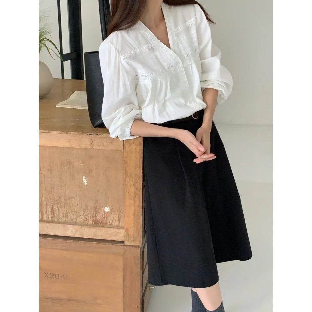 VENUSY｜ 清新氣質✔ 韓國女裝｜純棉小花邊領蕾絲襯衫 韓國襯衫-細節圖8